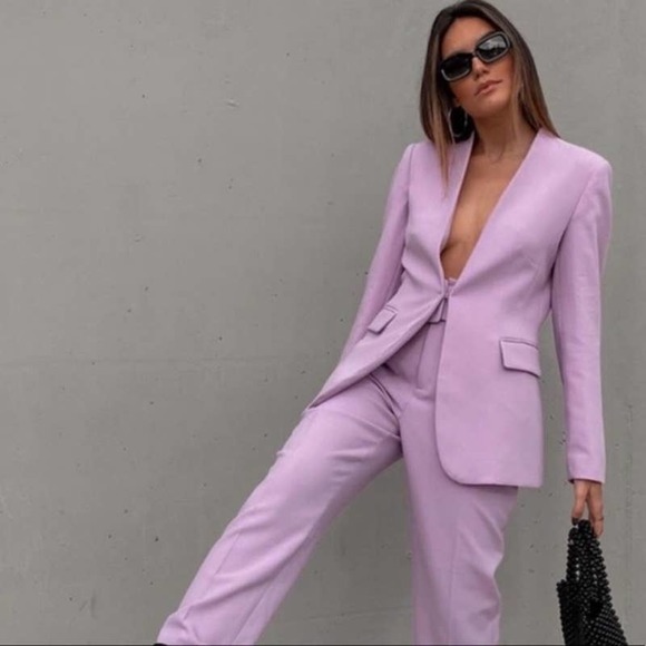 Zara Jackets & Blazers - ZARA Blazer Dress Pant Suit Separates Set Small Lilac Buckle Belt Pockets #7444